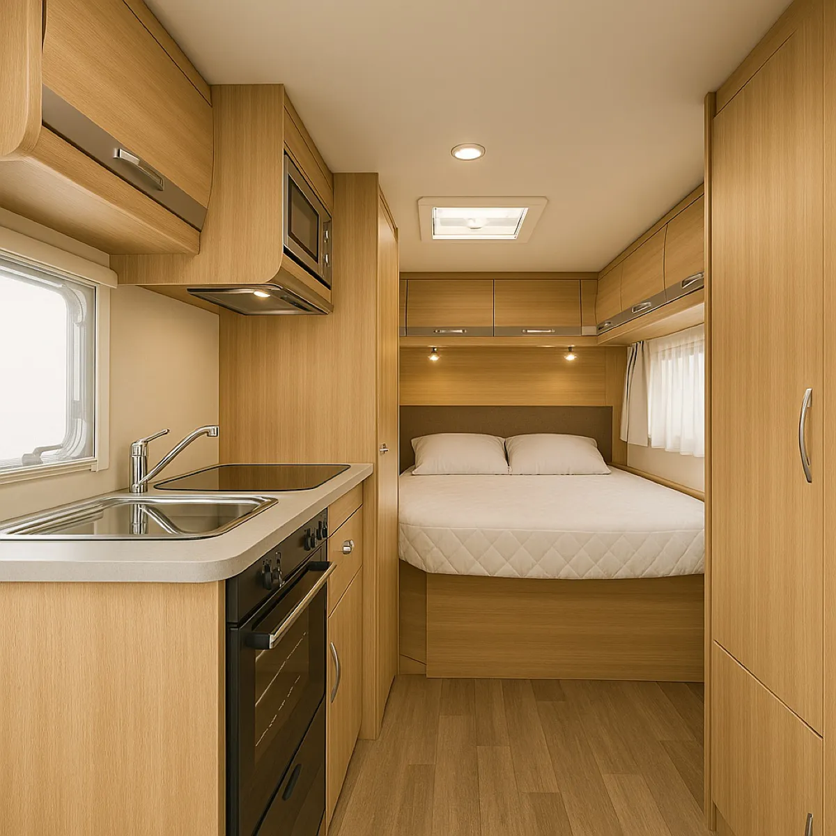 Cuisine et literie en véhicule aménagé